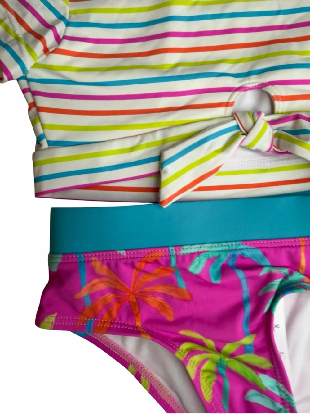Hatley Kids Rainbow Stripe bathing suit- Teal & Pink Sz 2